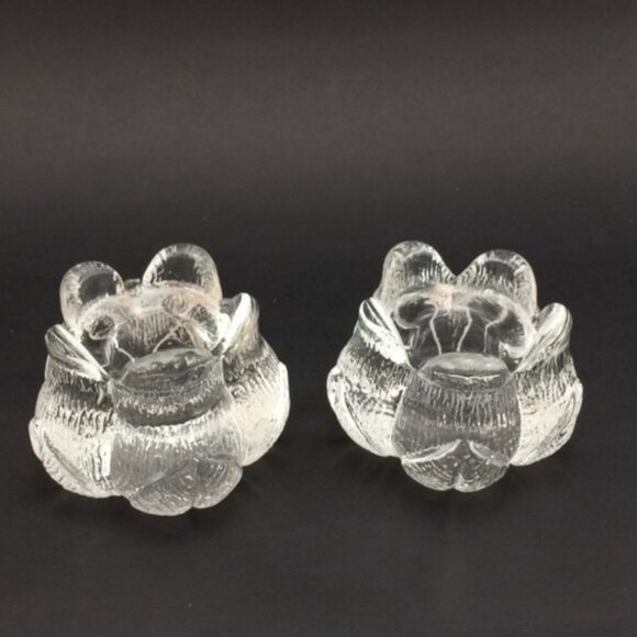 2 Clear Glass Tulip Rose Bud Flower-Shaped Candle Holders Taper Tea Lights - Picture 4 of 13